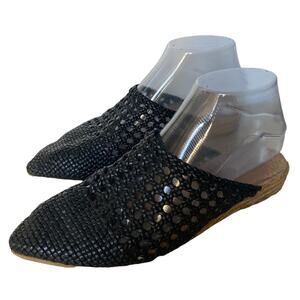 Black Woven Mules size EU 37 Point Toe Flats Leather Sole